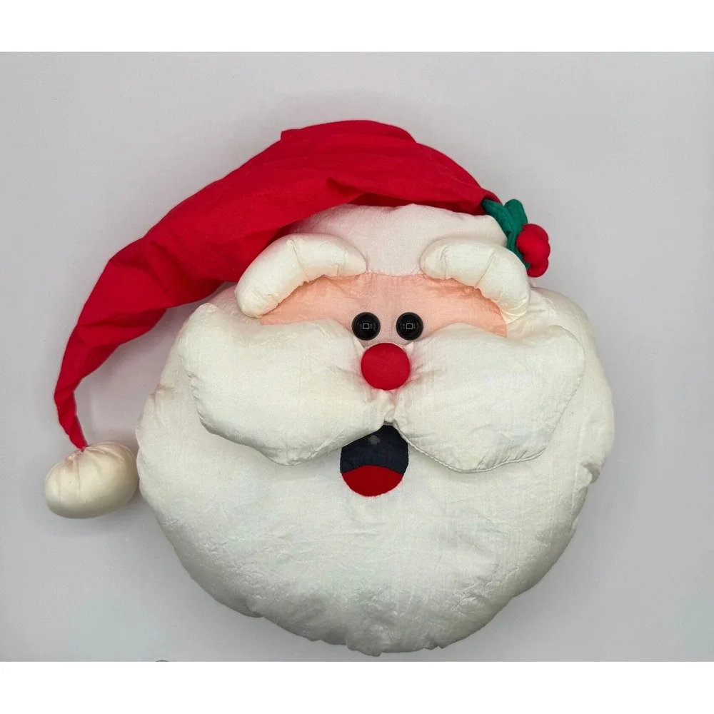 Santa Claus Head Pillow Door Hangar White Red Vintage Christmas Decor